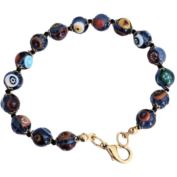 Millefiori Glass Knotted Bead Bracelet - Picture 1 of 4